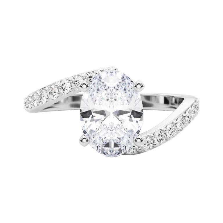 GIA 1,52 Karat Oval gewölbt Bypass Pave-Schaft  Diamantring