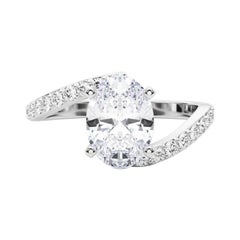 GIA 1.52 Carat Oval Curved Bypass Pave Shank  Diamond Ring