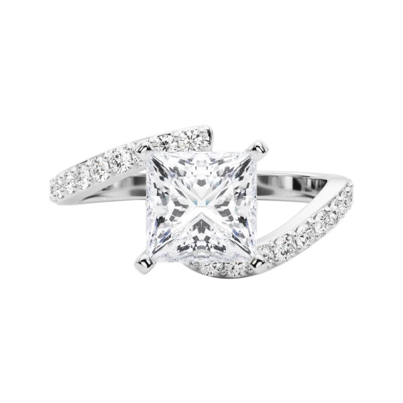 GIA 1.52 Carati Principessa Curvo Bypass Pave Shank  Anello con diamante