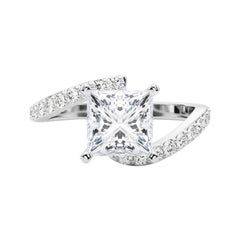GIA 1.52 Carat Princess Curved Bypass Pave Shank  Diamond Ring GIA 1.52 Carat Princess Curved Bypass Pave Shank  Diamond Ring