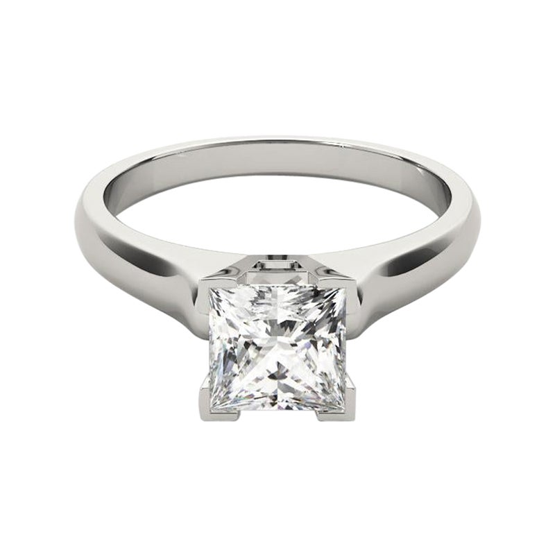 GIA 1,52 Carati Principessa Solitario Moderno a 4 Punte in Oro Bianco 18K Anello di Diamanti