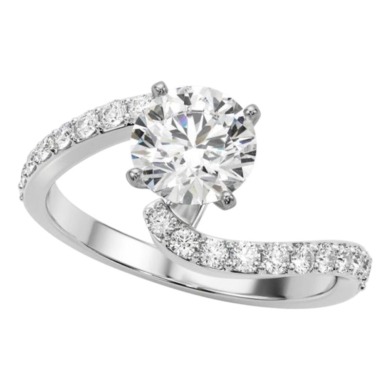 GIA 1,52 Karat Rund gebogen Bypass Pave Shank 18K Weißgold Diamantring