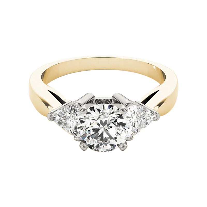 GIA 1,52 Carati Taglio Trillion Rotondo Tre Pietre Anello di Diamanti in Oro Giallo 18K