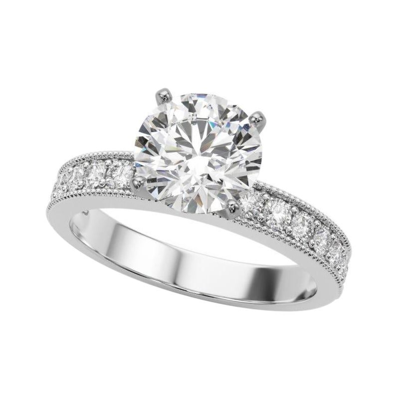 GIA 1,52 carati tondi d'epoca con canale a grana grossa Anello con diamanti in oro bianco 18 carati