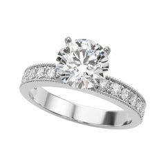 GIA 1,52 carati tondi d'epoca con canale a grana grossa Anello con diamanti in oro bianco 18 carati
