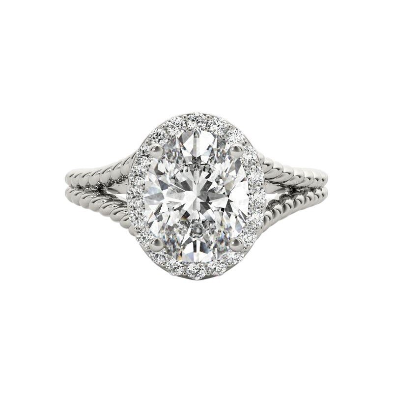 GIA 1.52 Carat Twisted Rope Split Shank Oval Halo 18K White Gold Diamond Ring