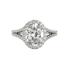 GIA 1.52 Carat Twisted Rope Split Shank Oval Halo 18K White Gold Diamond Ring