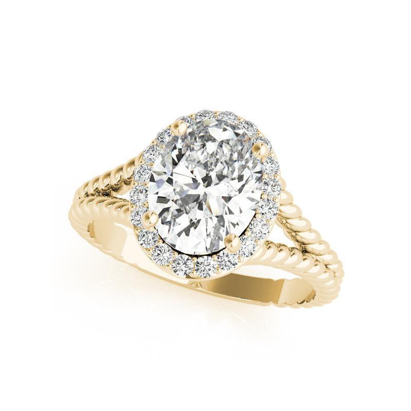 Taille ovale GIA 1.52 Carat Twisted Rope Split Shank Oval Halo 18K Yellow Gold Diamond Ring en vente