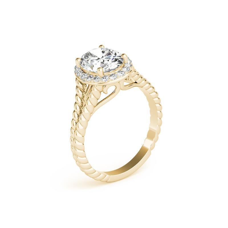 GIA 1.52 Carat Twisted Rope Split Shank Oval Halo 18K Yellow Gold Diamond Ring Pour femmes en vente