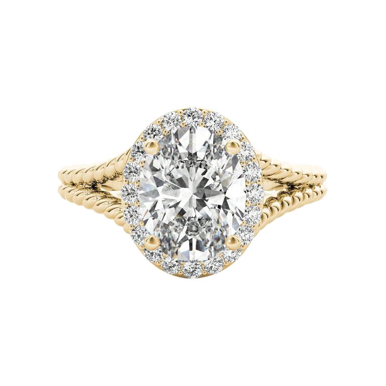 GIA 1.52 Carat Twisted Rope Split Shank Oval Halo 18K Yellow Gold Diamond Ring en vente