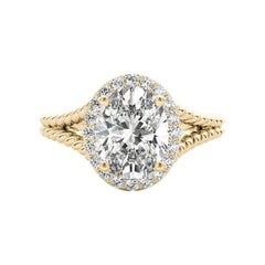 GIA 1.52 Carat Twisted Rope Split Shank Oval Halo 18K Yellow Gold Diamond Ring