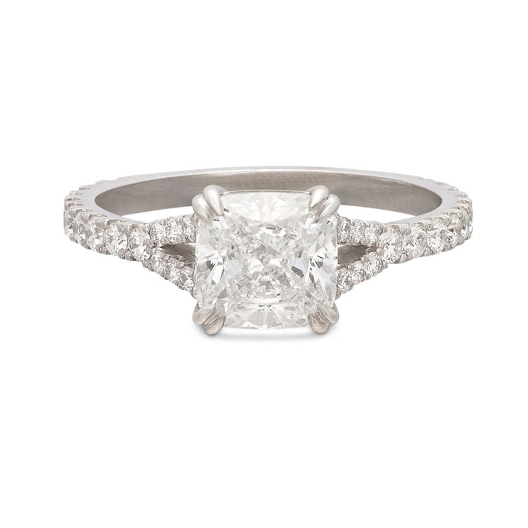 GIA 1.52-Cts. F/If Cushion Diamond & Platinum Engagement Ring For Sale 6