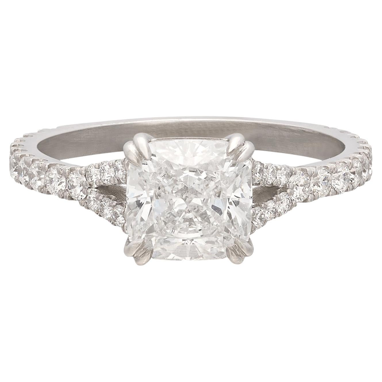 GIA 1.52-Cts. F/If Cushion Diamond & Platinum Engagement Ring For Sale