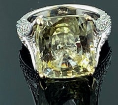 Gia 15.22 Carat Yellow Sapphire and Diamond Ring in 18 Karat White Gold