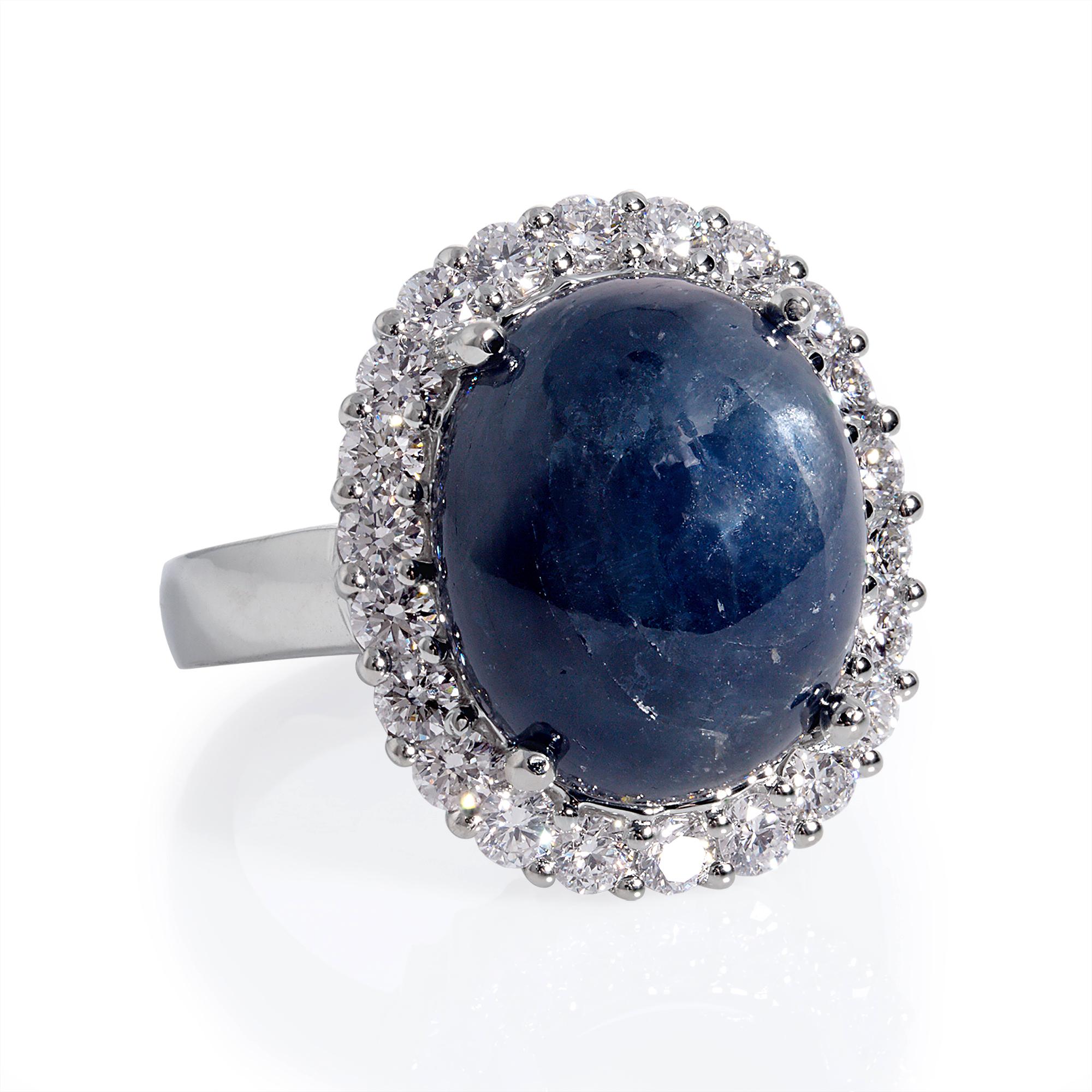 GIA 15.27 Carat Estate Blue Cabochon Sapphire Diamonds Cluster 14 Karat Ring 7