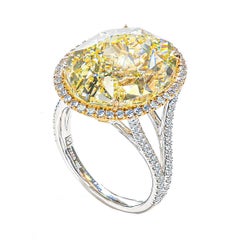 GIA 15.29 Carat Fancy Yellow VS1 Oval Diamond Ring in Platinum & 18K Gold