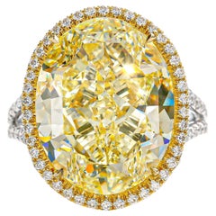 GIA Bague en platine et or 18 carats avec diamant ovale de 15,29 carats de couleur jaune fantaisie VS1