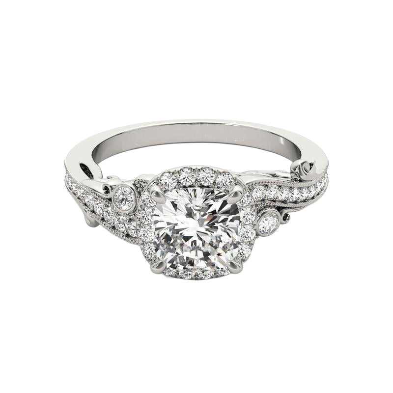 GIA 1.52ct Cuscino Antico Halo Anello con diamanti curvi a più pietre