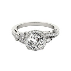 GIA 1.52ct Cushion Antique Halo Multi-Stone Curved Diamond Ring