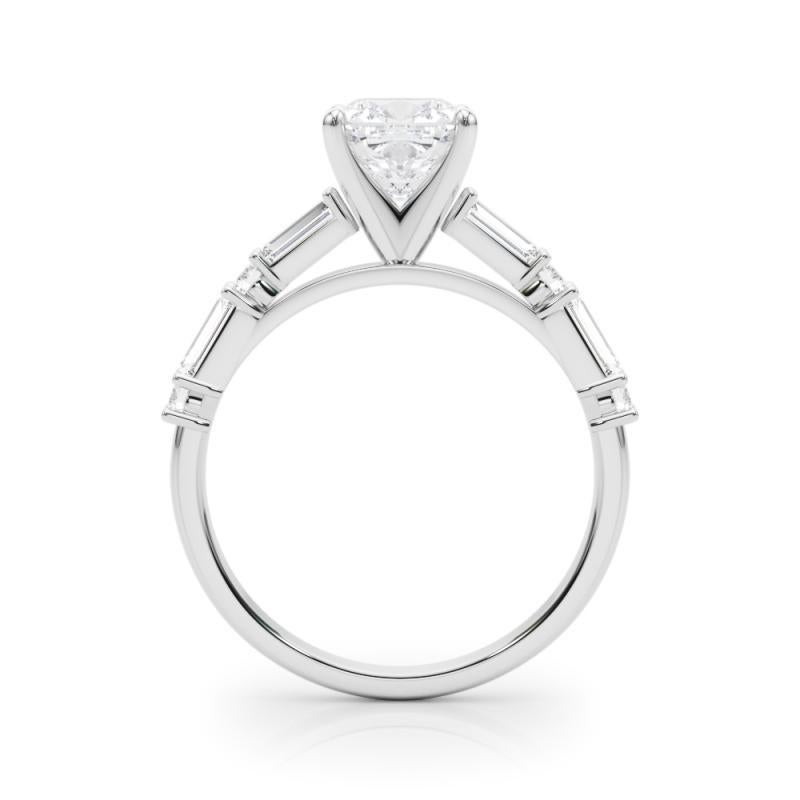 GIA 1.52ct Cushion Round & Baguette Channel Band 18K White Gold Diamond Ring In New Condition For Sale In New York, NY