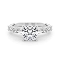 GIA 1.52ct Cushion Round & Baguette Channel Band 18K White Gold Diamond Ring