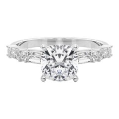 GIA 1.52ct Cushion Round & Baguette Channel Band Bague diamant en or blanc 18K