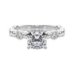 GIA 1.52ct Cushion Side Stone Bezel Band Solitaire White Gold Diamond Ring