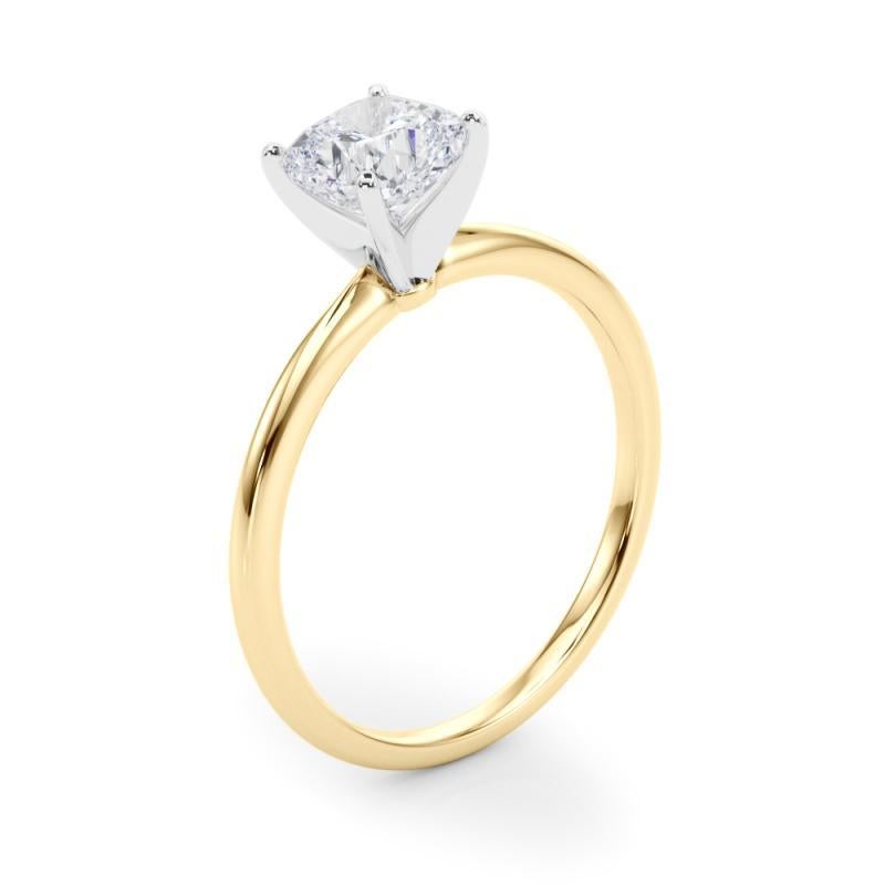 GIA 1.52ct Cushion Slim Band Prong Set Solitaire 18K Yellow Gold Diamond Ring For Sale 1