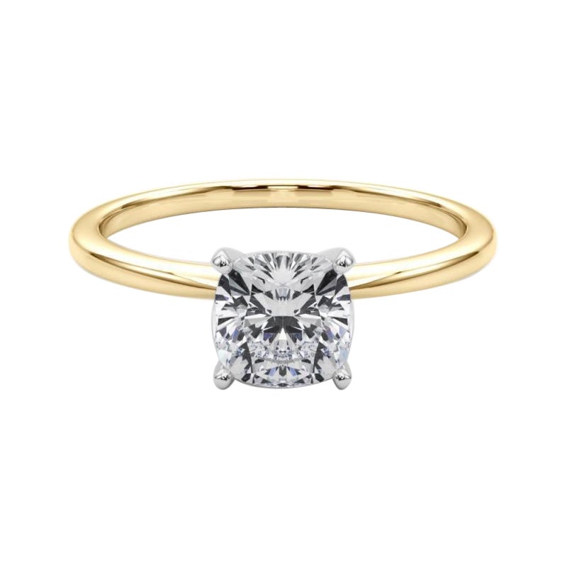 GIA 1.52ct Cushion Slim Band Prong Set Solitaire 18K Yellow Gold Diamond Ring