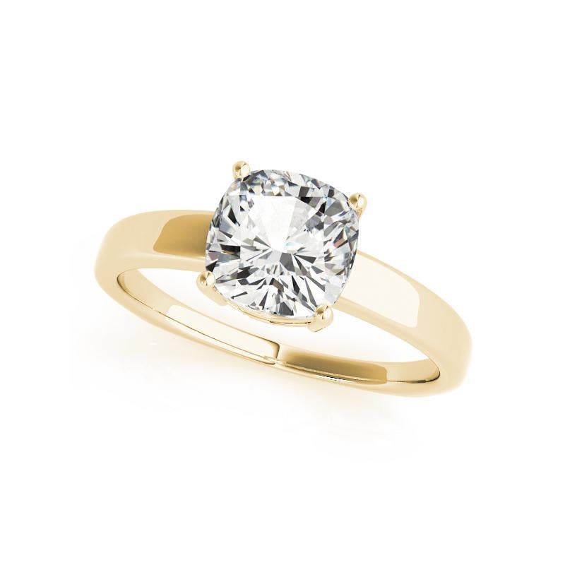 GIA 1.52ct Cushion Solitaire Four-Prong Euro Shank Anillo de Diamantes de Oro Amarillo Corte cojín en venta