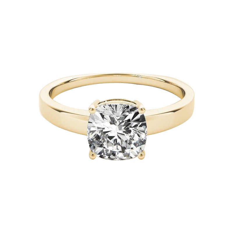 GIA 1.52ct Cushion Solitaire Four-Prong Euro Shank Anillo de Diamantes de Oro Amarillo en venta