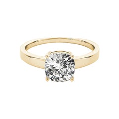 GIA 1.52ct Cushion Solitaire Four-Prong Euro Shank Yellow Gold Diamond Ring