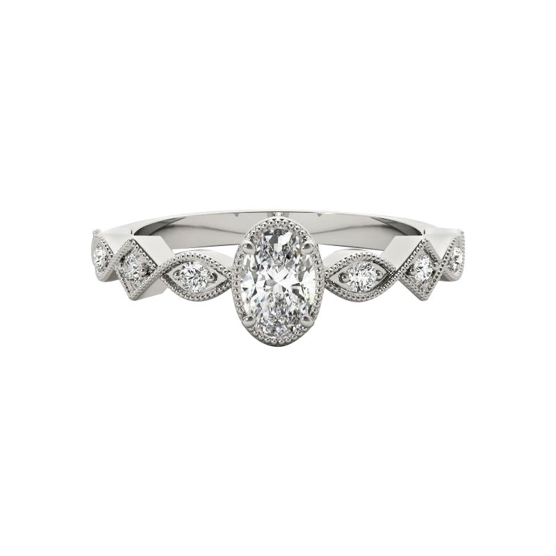GIA 1.52ct Oval Art Deco Mixed-Cut Geometric Bezel White Gold Diamond Ring (bague en or blanc avec chaton)