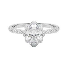 GIA 1.52ct Anello ovale di diamanti d'epoca con fiore multipetalo
