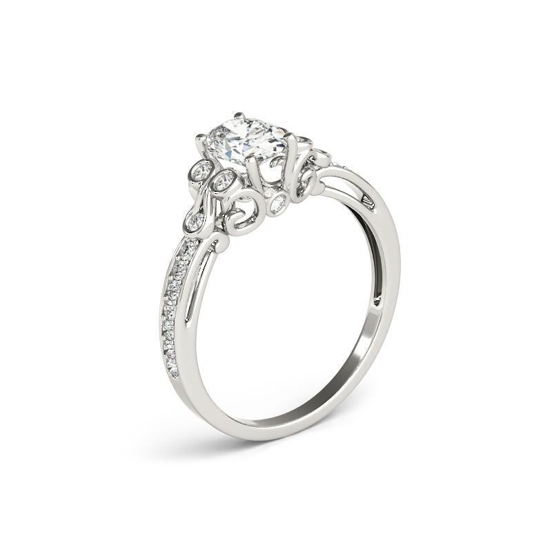 Donna GIA 1.52ct Anello con diamante ovale vintage con castone traforato a cattedrale in vendita