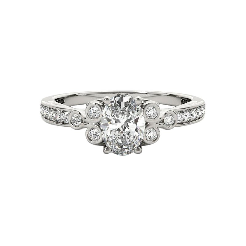 GIA 1.52ct Anello con diamante ovale vintage con castone traforato a cattedrale