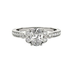 GIA 1.52ct Anello con diamante ovale vintage con castone traforato a cattedrale