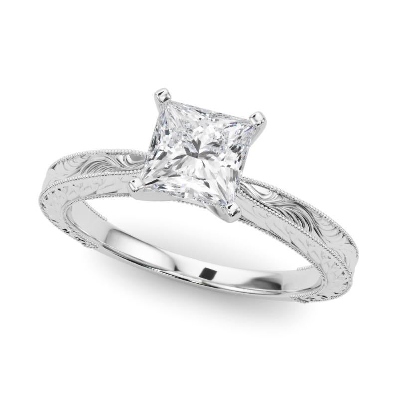 Taglio princess GIA 1,52ct Anello con diamante classico principessa solitario inciso antico in vendita