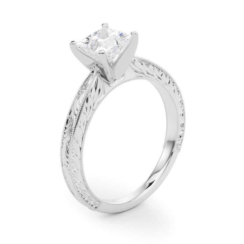 GIA 1,52ct Anello con diamante classico principessa solitario inciso antico in vendita 1