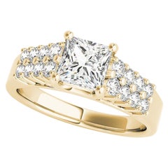 GIA 1.52ct Princesse Solitaire Cathédrale Double Row Bague diamant en or jaune 18K