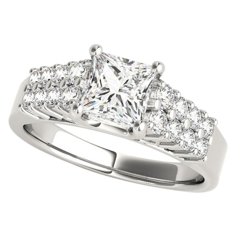 GIA 1.52ct Princesse Solitaire Cathédrale Double Row  Bague en diamant