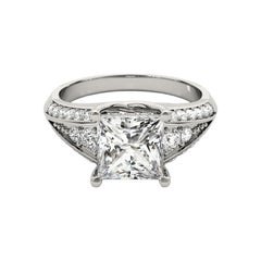GIA 1.52ct Princess Solitaire Multi-Row Beveled Shank White Gold Diamond Ring (bague à diamant en or blanc)