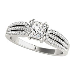 GIA 1.52ct Princess Solitaire Triple Split Shank 18K White Gold Diamond Ring