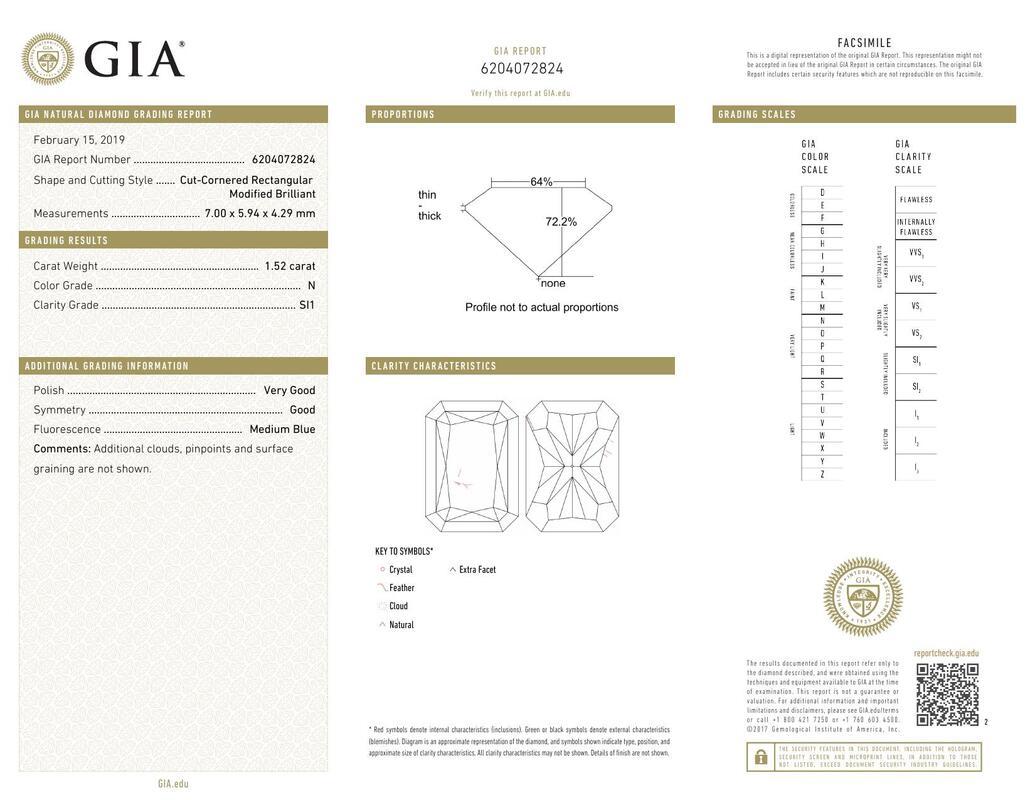 GIA 1,52ct Radiant Lünette Antik Band Zacken Brücke Diamantring (Zeitgenössisch) im Angebot