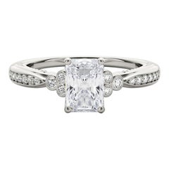 GIA 1,52ct Radiant Lünette Antik Band Zacken Brücke Diamantring