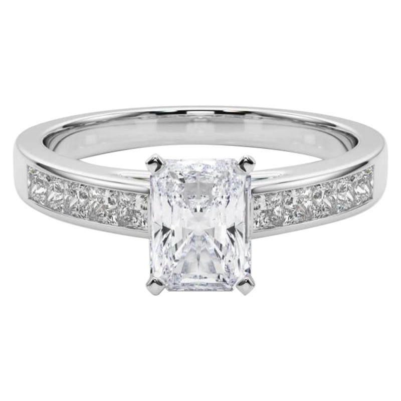 GIA 1.52ct Radiant Prinzessin Kanal Solitär Zentrum Weißgold Diamantring