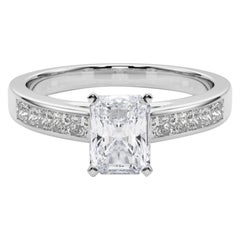 GIA 1.52ct Radiant Prinzessin Kanal Solitär Zentrum Weißgold Diamantring