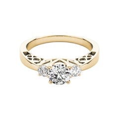 GIA 1,52ct Anello con diamante rotondo a 3 pietre aperto (a) Gallery in oro giallo 18K