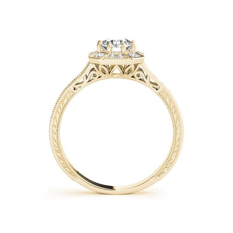 GIA 1,52 carati di diamante rotondo Art Deco con castone geometrico inciso in oro giallo In condizioni Nuovo in vendita a New York, NY