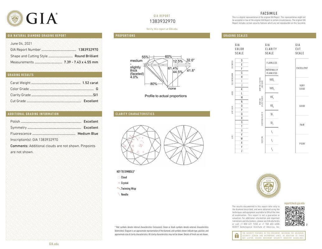 Contemporaneo GIA 1,52ct Lunetta rotonda ornata Filigrana antica Anello con diamanti in oro bianco 18K in vendita